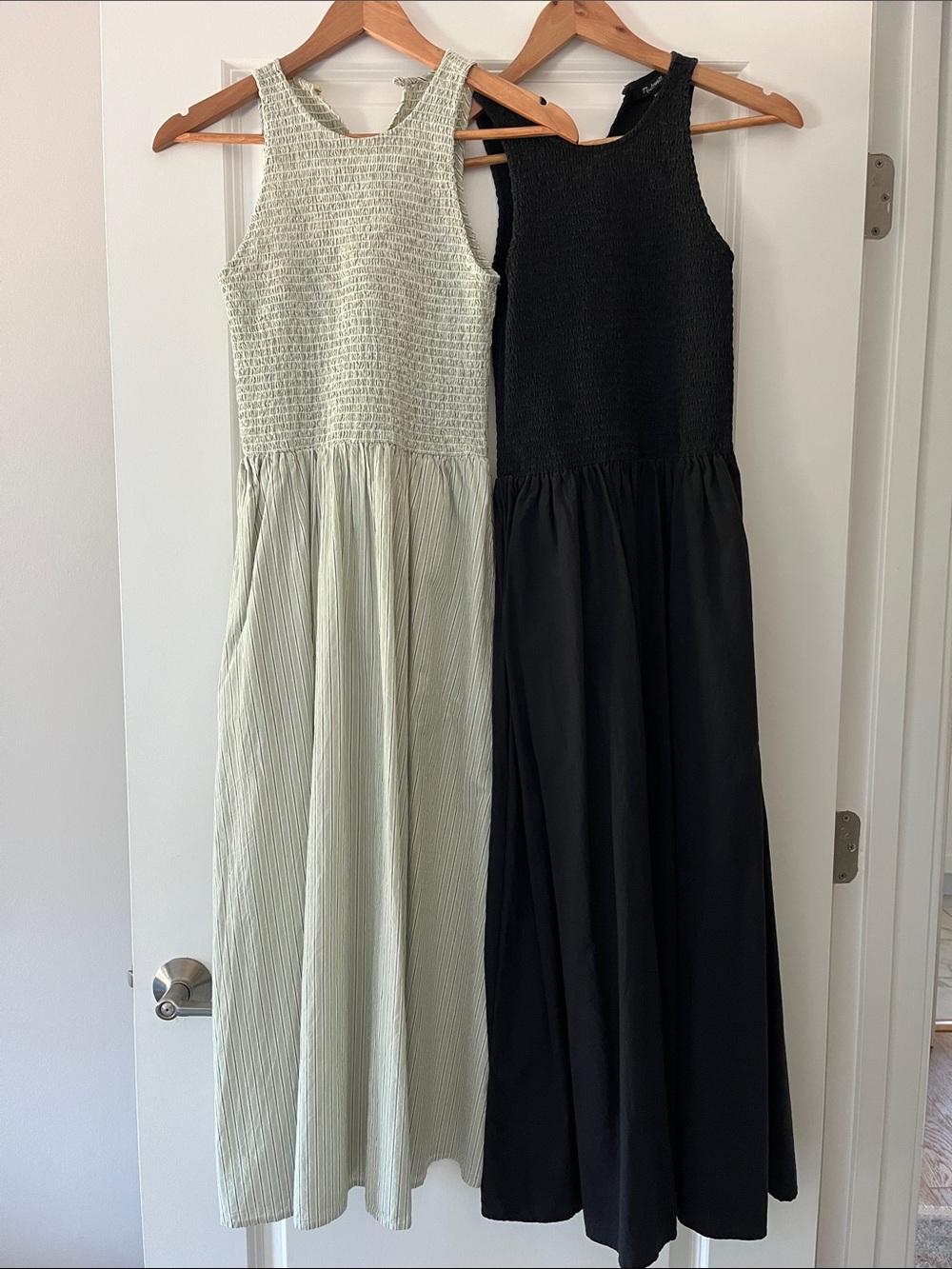 Madewell Black & Pale Green Midi Tank Dresses
